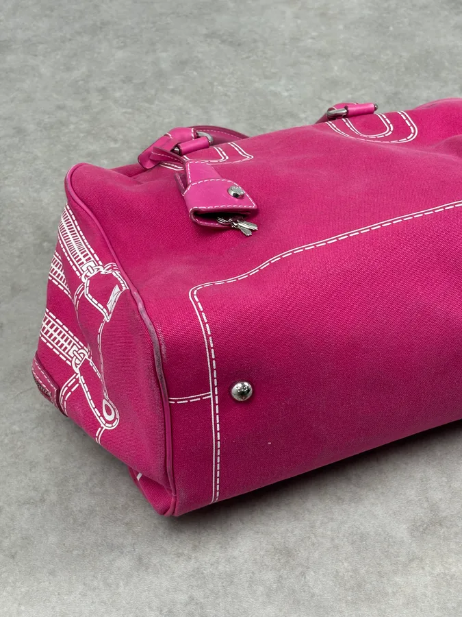 AW2010 Dolce & Gabbana Fuchsia Pink Canvas Trompe Loeil Zip Bag - Image 8