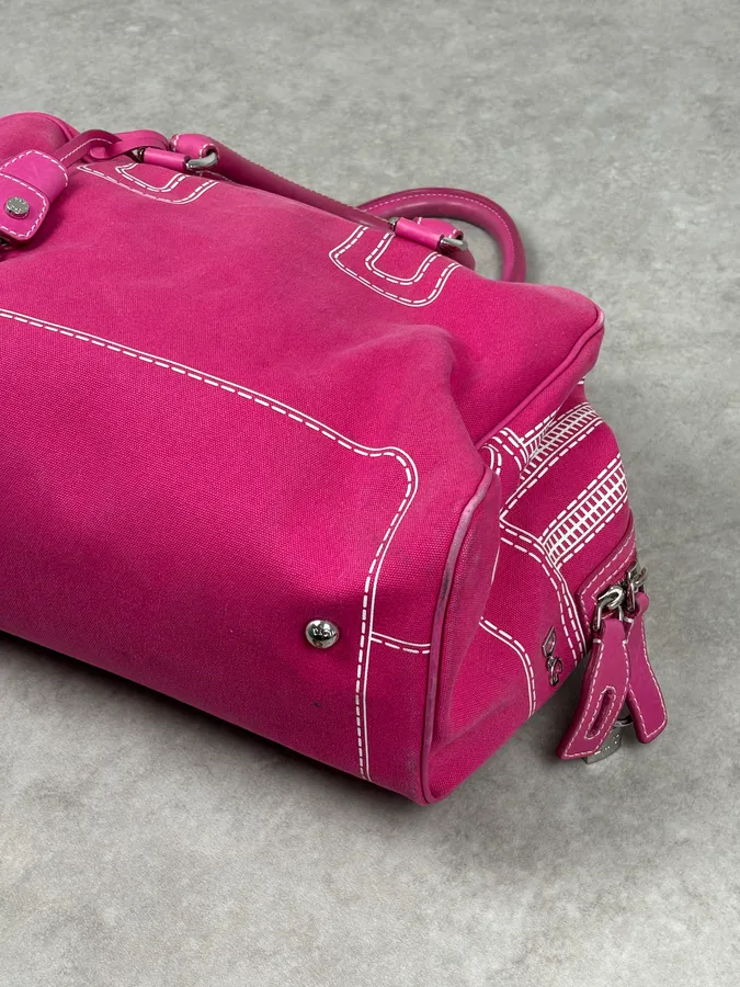 AW2010 Dolce & Gabbana Fuchsia Pink Canvas Trompe Loeil Zip Bag - Image 9