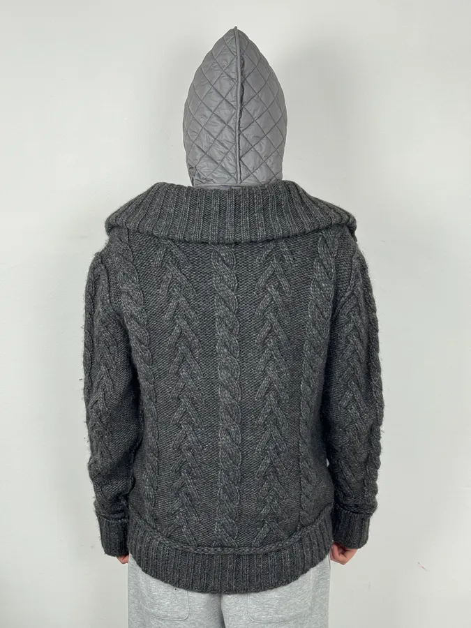 AW2010 Dolce & Gabbana Grey Wool Quilted Hood Cardigan Jacket - Image 2
