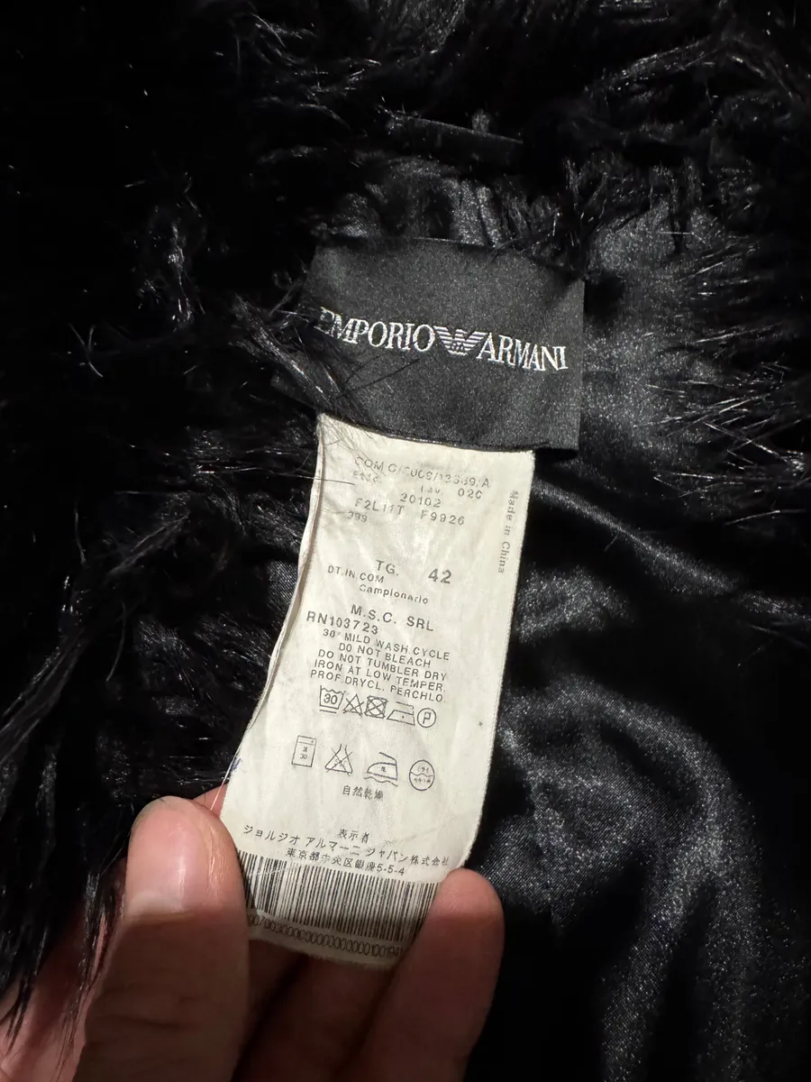 AW2010 Emporio Armani Black Faux-Fur Long Jacket - Image 7