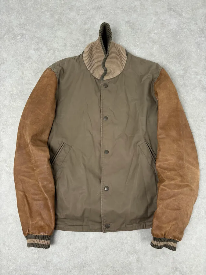 AW2010 Gucci Brown Hybrid Leather Sleeve Bomber Jacket - Image 4