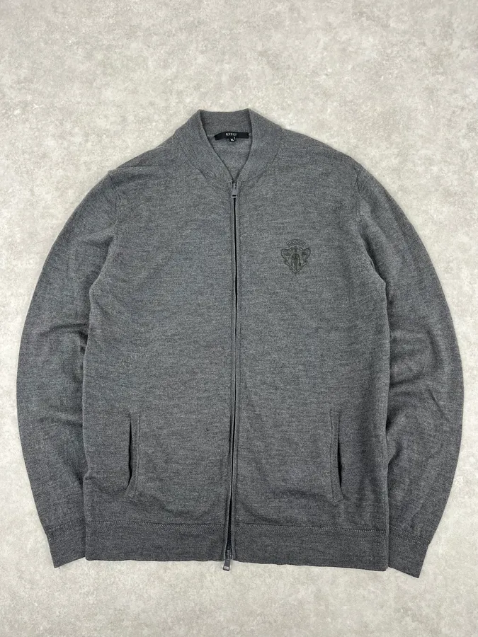 AW2010 Gucci Dark Grey Wool Embroidered Logo Zip-up Sweater