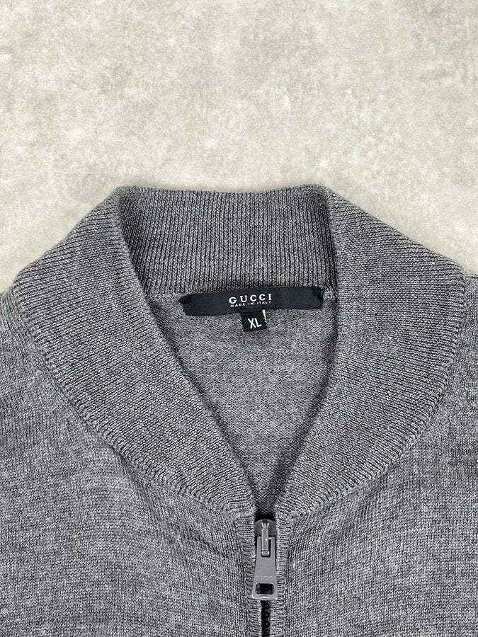AW2010 Gucci Dark Grey Wool Embroidered Logo Zip-up Sweater - Image 10