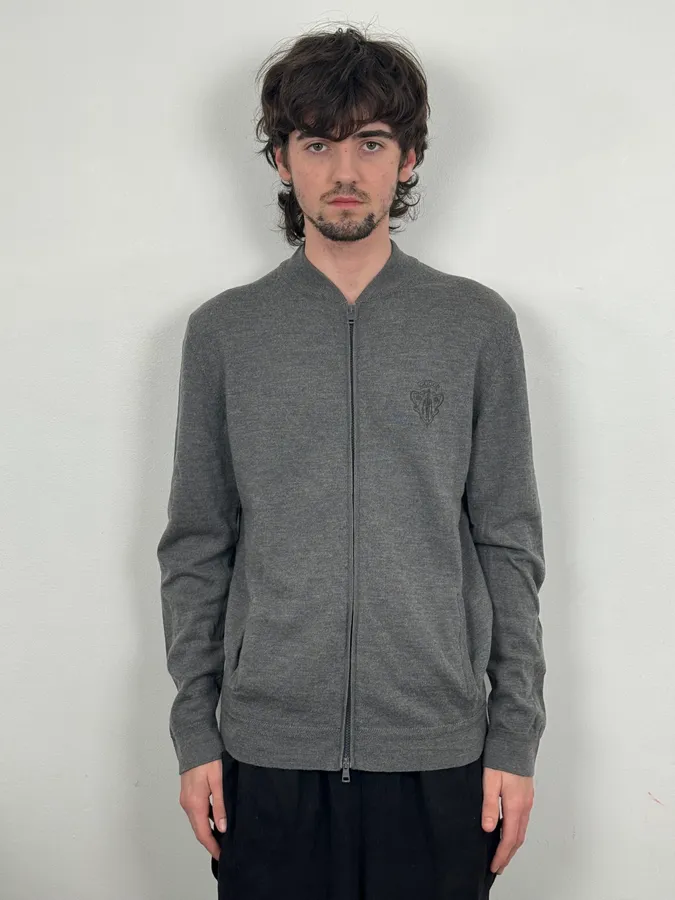 AW2010 Gucci Dark Grey Wool Embroidered Logo Zip-up Sweater - Image 2
