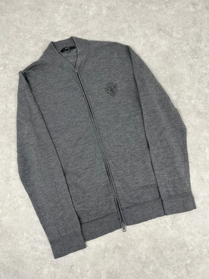 AW2010 Gucci Dark Grey Wool Embroidered Logo Zip-up Sweater - Image 4