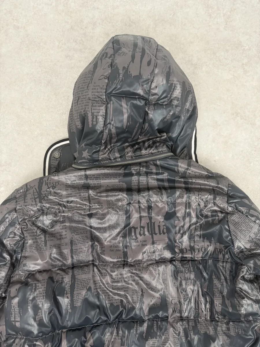 AW2010 John Galliano Magazine Newspapers Black & Brown Hooded Puffer Jacket - Image 8