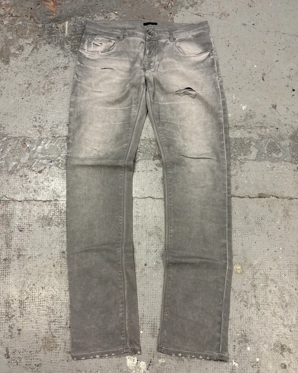 AW2010 Prada Faded Grey Distressed Slim Denim Jeans