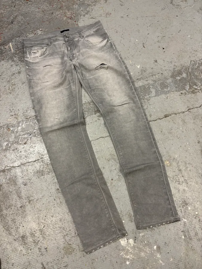 AW2010 Prada Faded Grey Distressed Slim Denim Jeans - Image 5