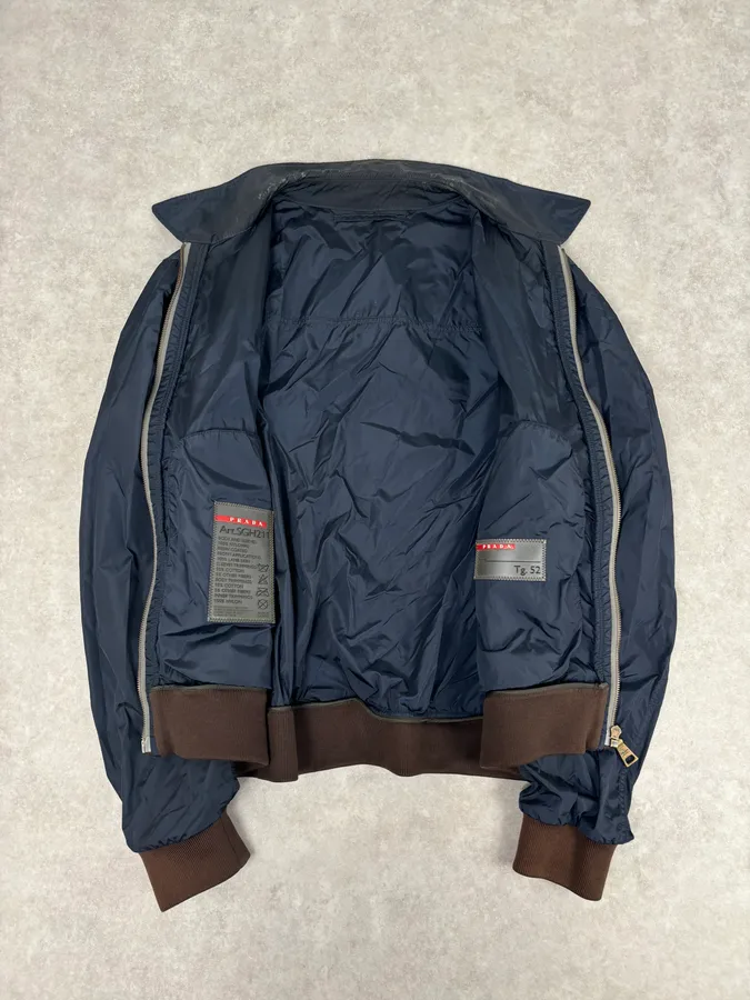 AW2010 Prada Navy Nylon Lamb Skin Trim Windbreaker Jacket - Image 7