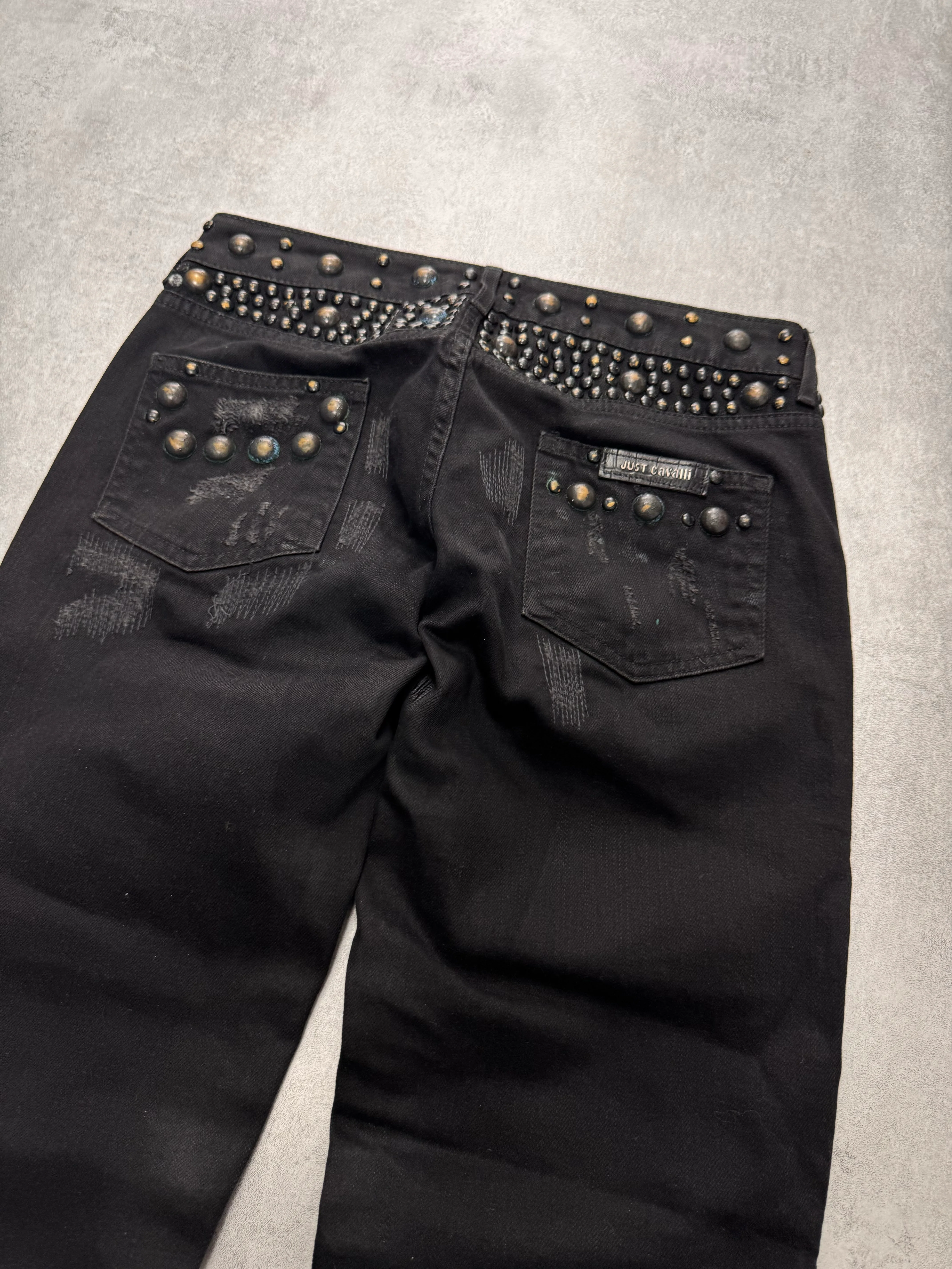AW2010 Cavalli Studded Distressed Black Jeans - Image 4