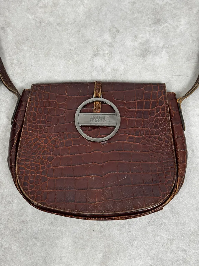 AW2011 Armani Brown Crocodile Effect Leather Shoulder Bag - Image 5