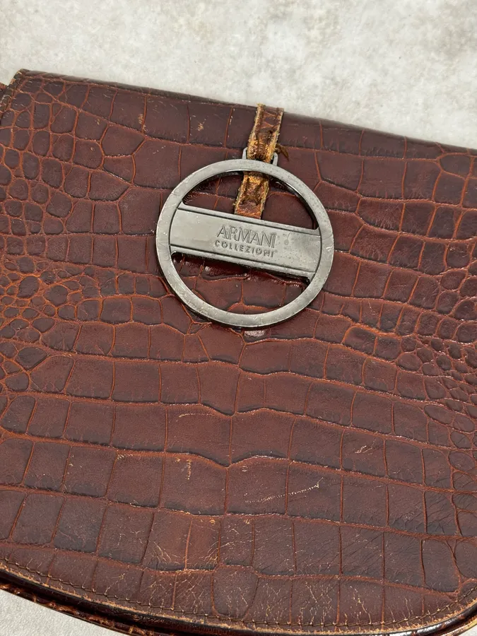AW2011 Armani Brown Crocodile Effect Leather Shoulder Bag - Image 8