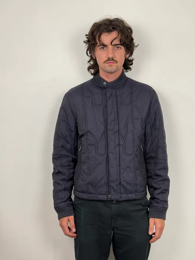 AW2011 Armani Navy AJ Embossed Propaganda Bomber Jacket - Image 2