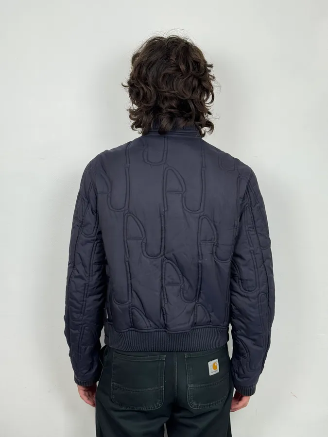 AW2011 Armani Navy AJ Embossed Propaganda Bomber Jacket - Image 3