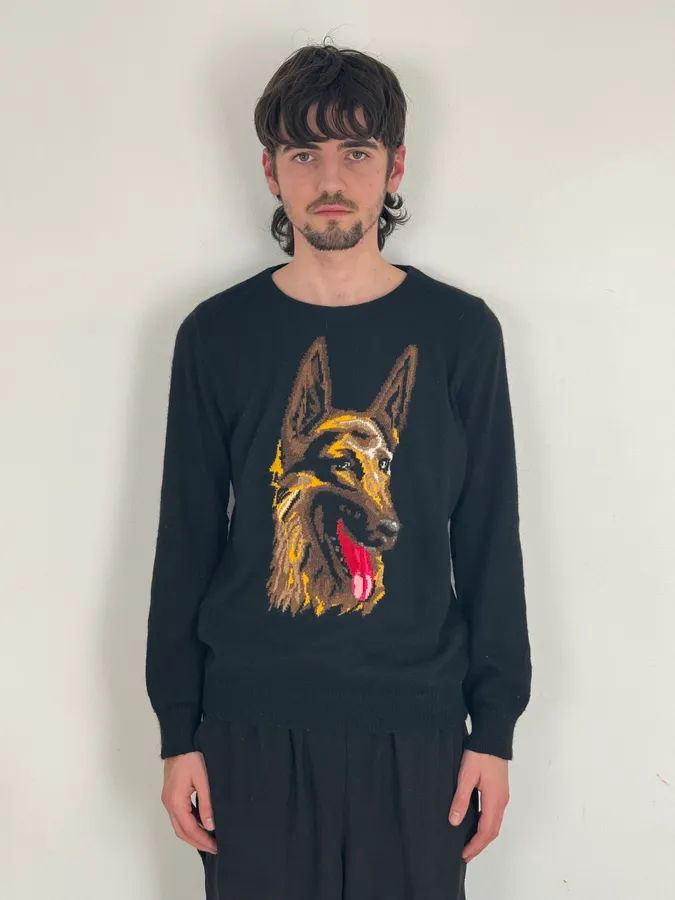AW2011 Balenciaga Sheperd Dog Intarsia Black Wool Sweater - Image 2