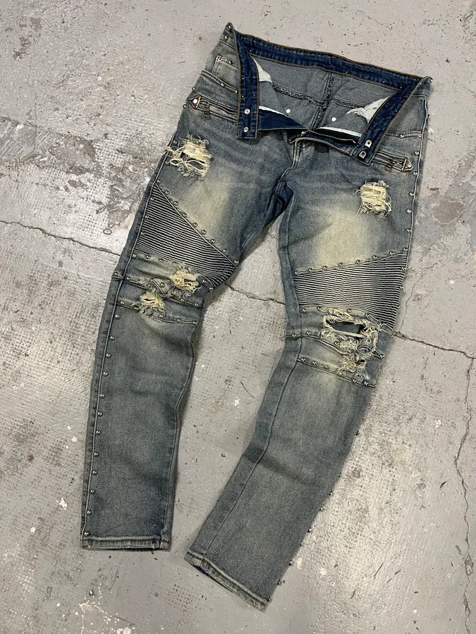 AW2011 Balmain Blue Studded Denim Jeans - Image 6