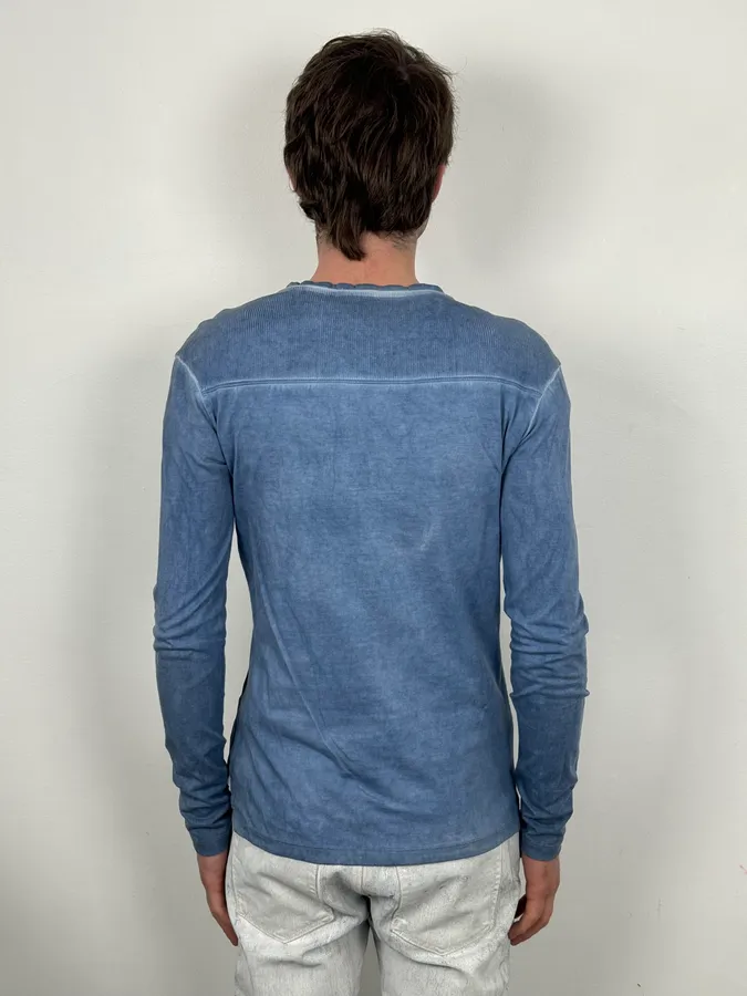AW2011 Cavalli Blue Military Distressed Graphic V-Neck Longsleeve - Image 3