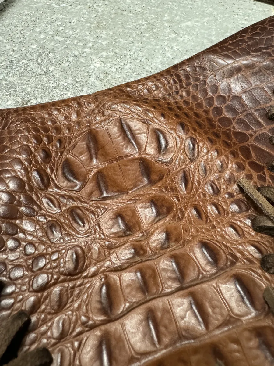 AW2011 Cavalli Brown Farwest Fringe Crocodile Effect Embossed Leather Bag - Image 5