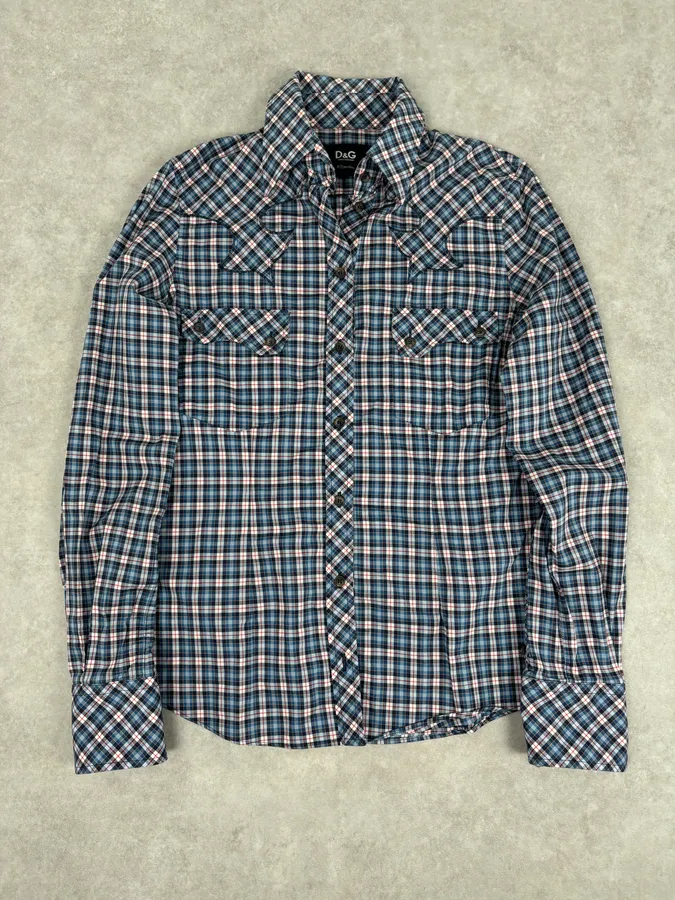 AW2011 Dolce & Gabbana Blue Plaid Cotton Western Shirt