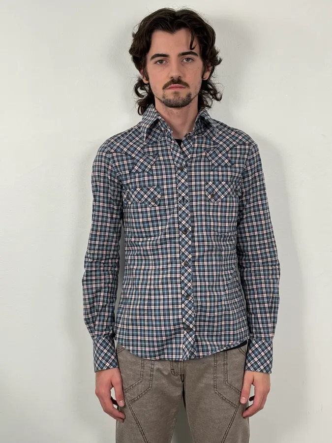 AW2011 Dolce & Gabbana Blue Plaid Cotton Western Shirt - Image 2
