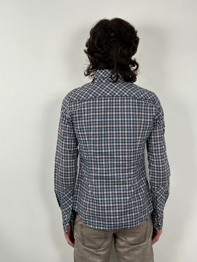 AW2011 Dolce & Gabbana Blue Plaid Cotton Western Shirt - Image 3