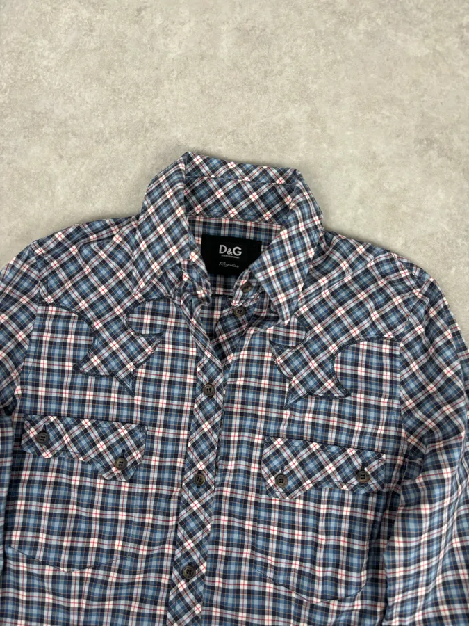 AW2011 Dolce & Gabbana Blue Plaid Cotton Western Shirt - Image 4