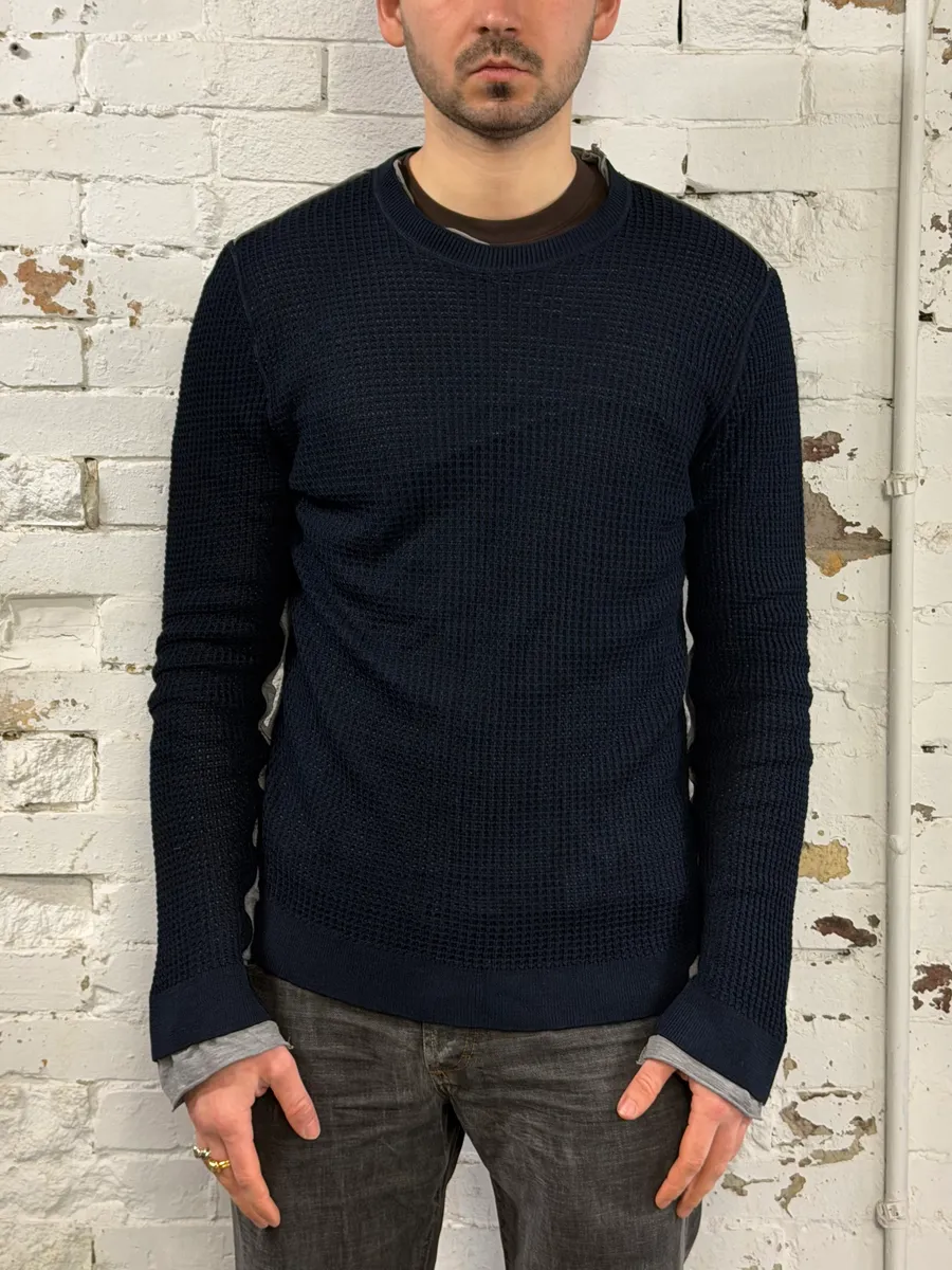 AW2011 Dolce & Gabbana Layered Navy Perfored Sweater - Image 2