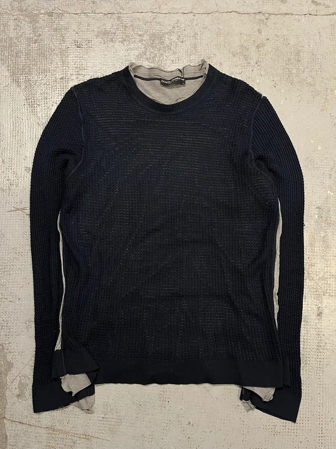 AW2011 Dolce & Gabbana Layered Navy Perfored Sweater - Image 4