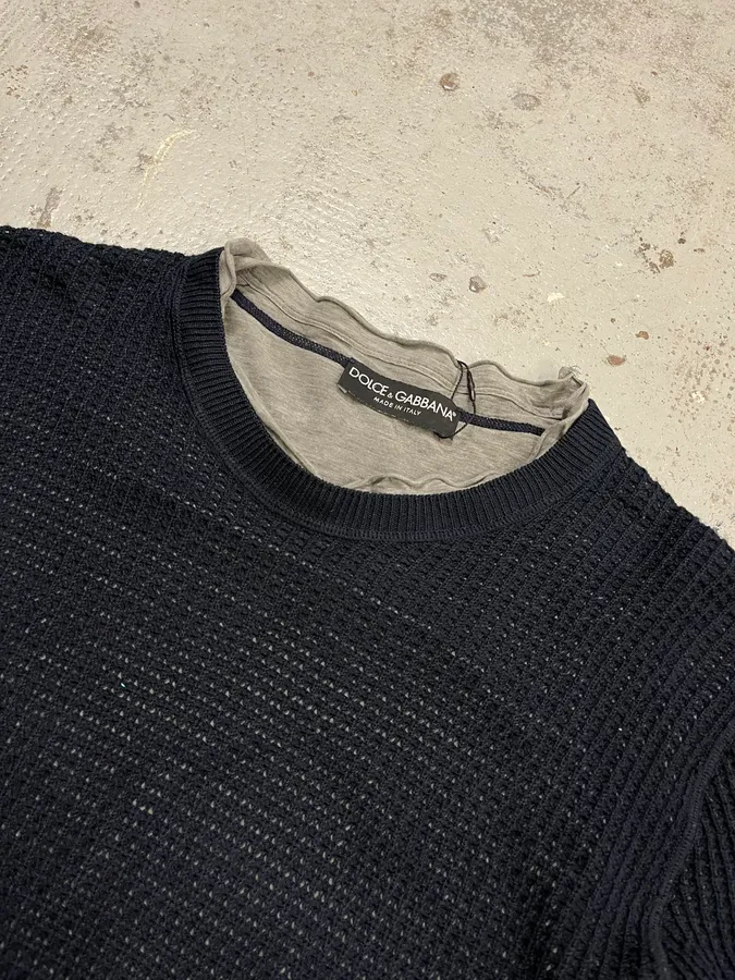 AW2011 Dolce & Gabbana Layered Navy Perfored Sweater - Image 5