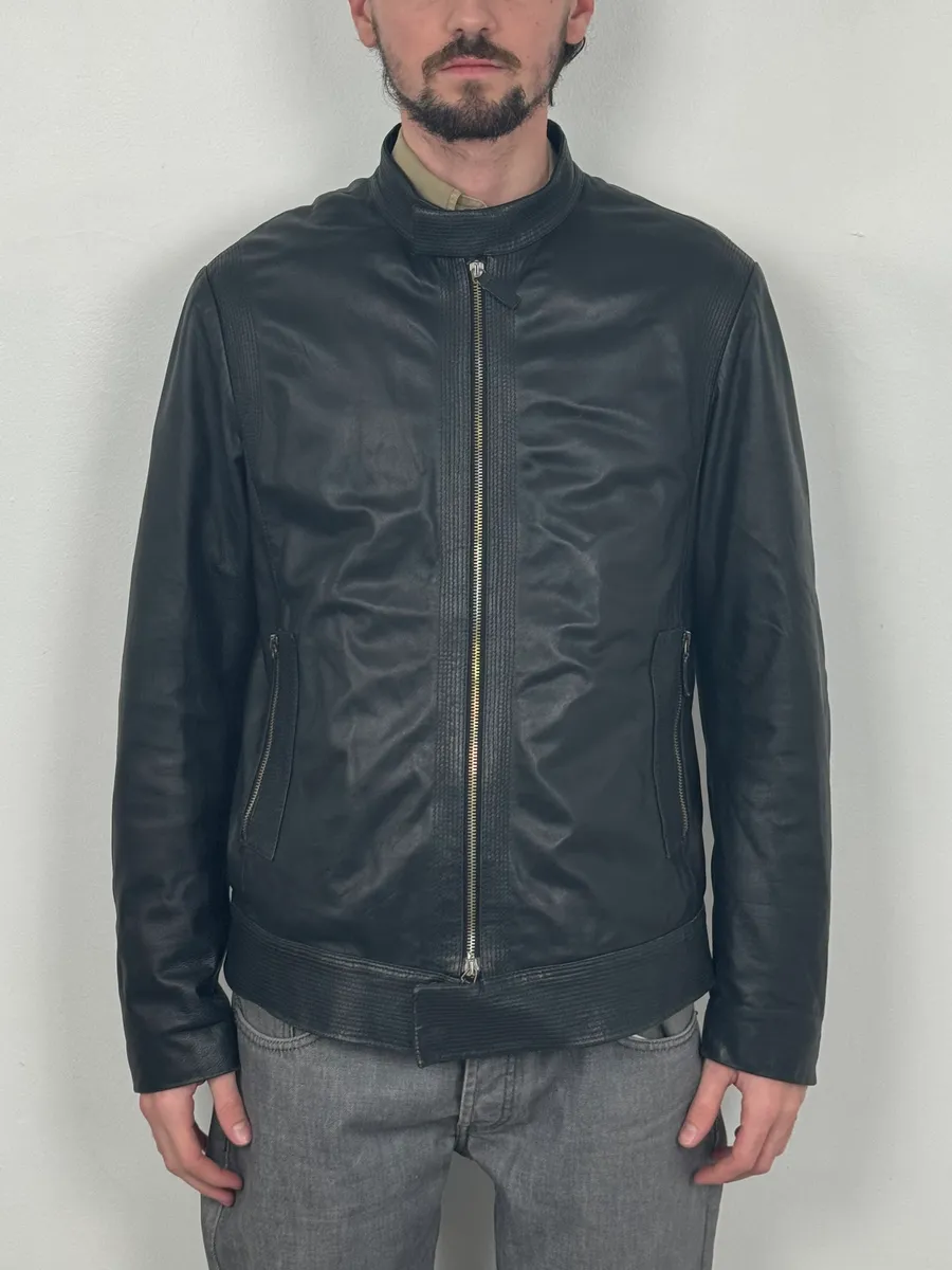 AW2011 Emporio Armani Black Leather Jacket - Image 2