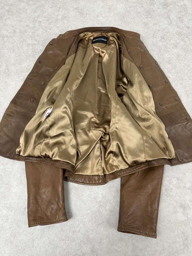 AW2011 Emporio Armani Napoleon Brown Leather Jacket - Image 8