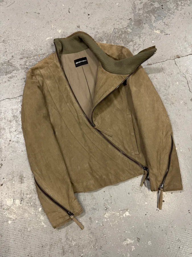 AW2011 Emporio Armani Samurai Asymmetrical Zip Brut Beige Jacket - Image 2