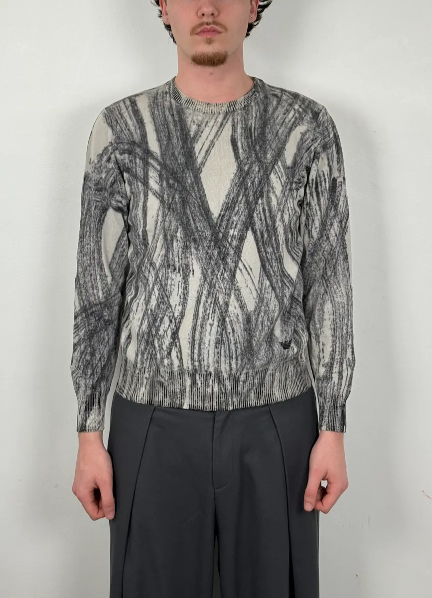 AW2011 Emporio Armani White & Grey Abstract Pattern Sweater - Image 3