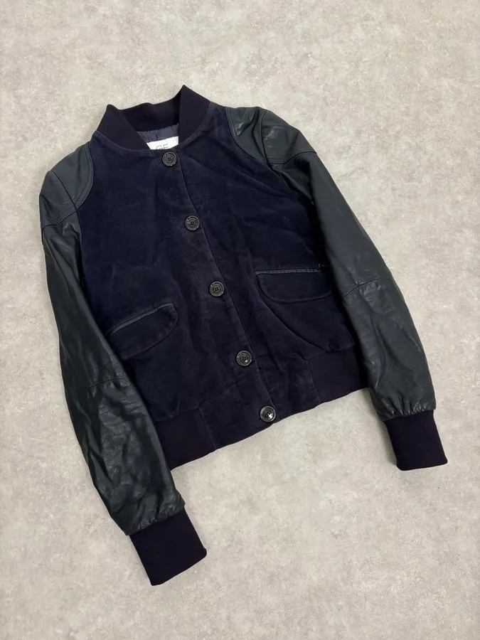 AW2011 Gianfranco Ferré Navy Suede & Black Leather Bomber Jacket - Image 4