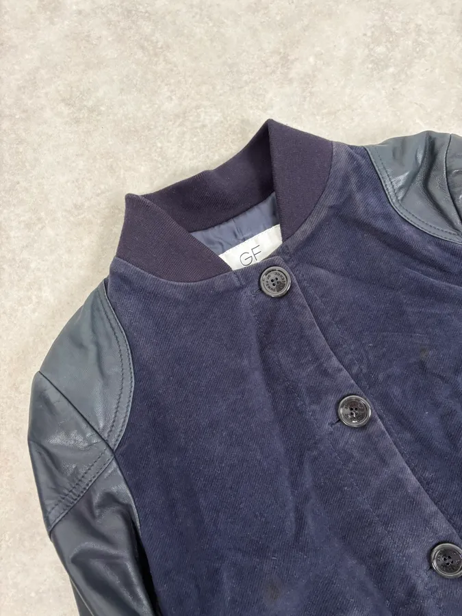 AW2011 Gianfranco Ferré Navy Suede & Black Leather Bomber Jacket - Image 5