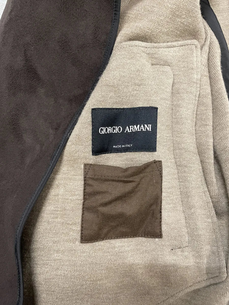 AW2011 Giorgio Armani Asymmetrical Zip Brown Hooded Suede Leather Coat - Image 10