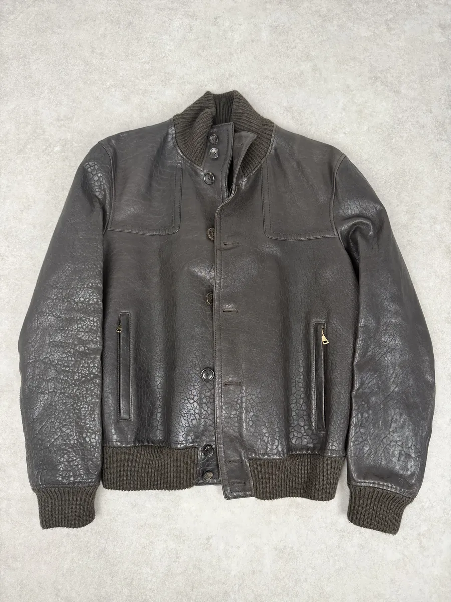 AW2011 Gucci Brown Buttoned Grained Leather Jacket - Image 5