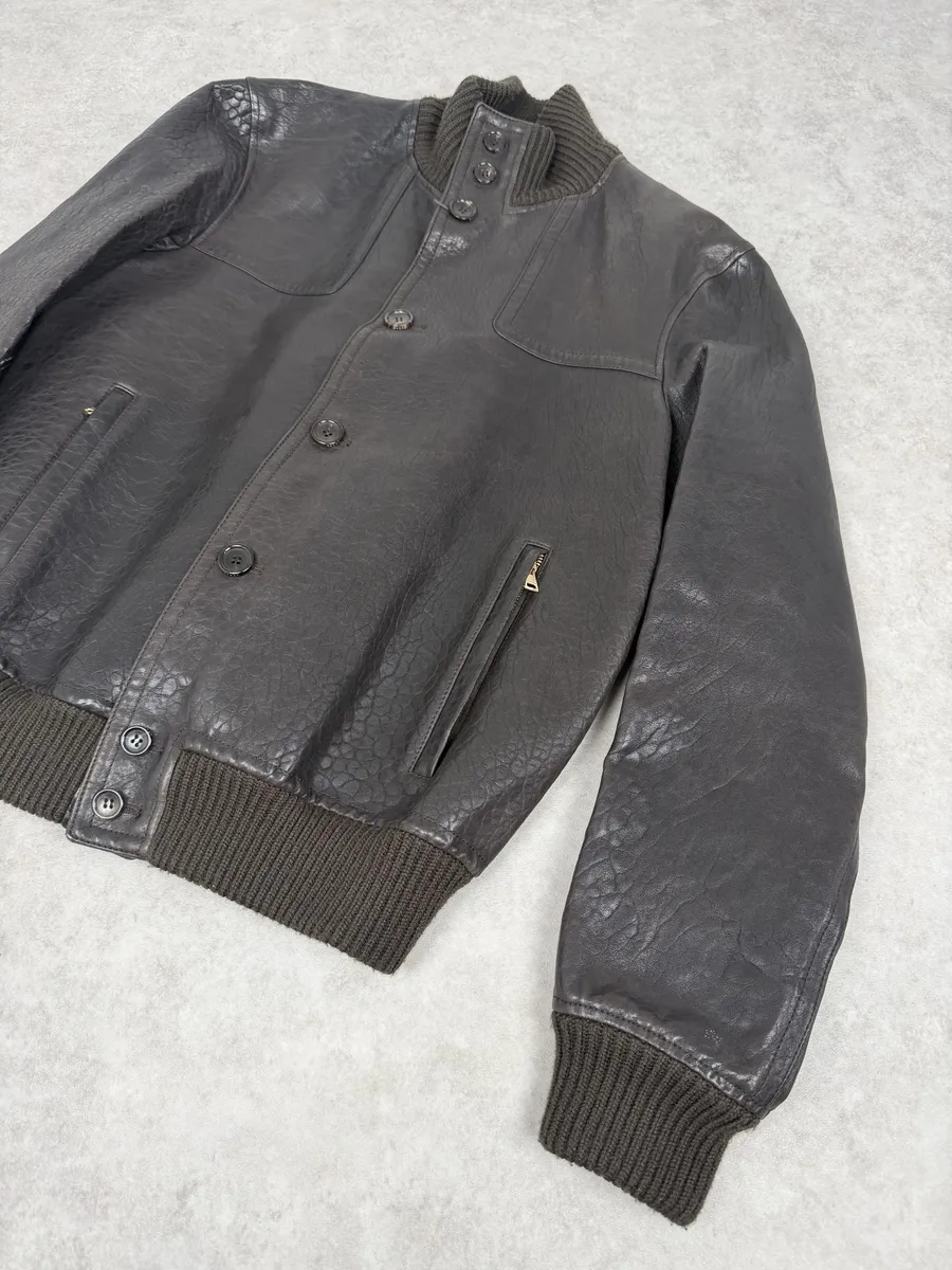 AW2011 Gucci Brown Buttoned Grained Leather Jacket - Image 6
