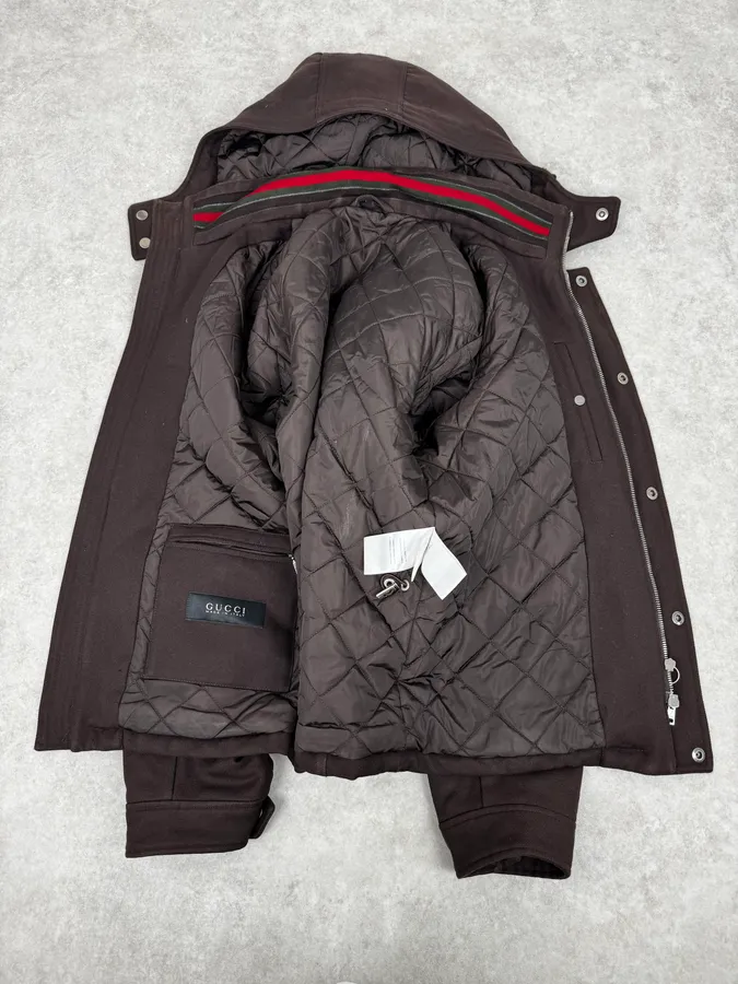 AW2011 Gucci Brown Hooded Wool Jacket - Image 8