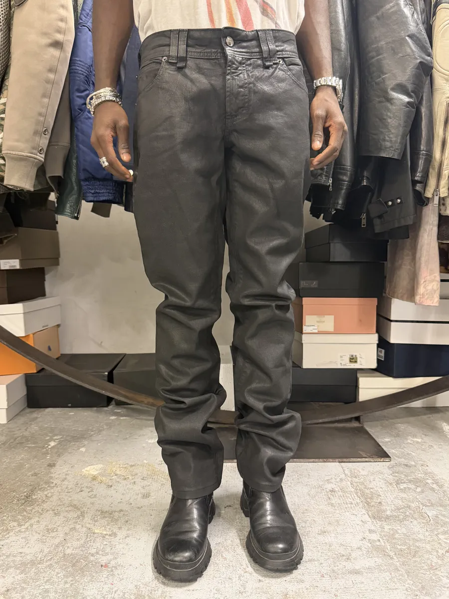 AW2011 John Galliano Black Waxed Effect Dark Denim Jeans - Image 2