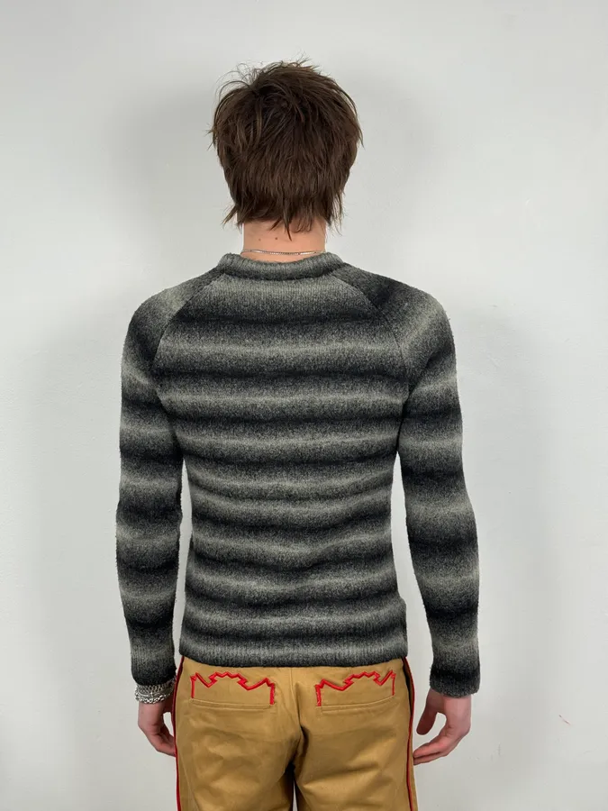 AW2011 John Galliano Grey Newspapers Gazette Striped Sweater - Image 3