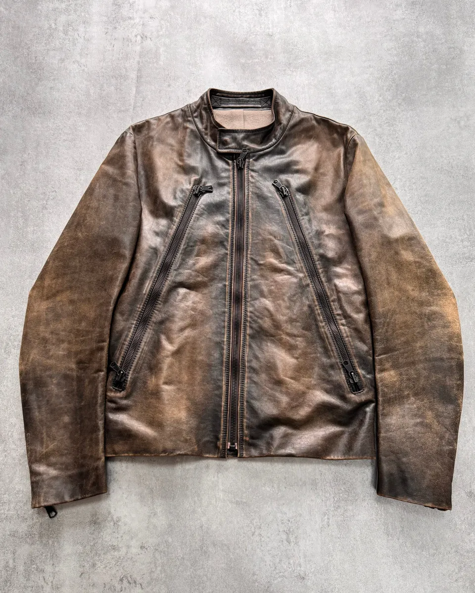 AW2011 Maison Margiela 5-Zip Distressed Leather Jacket
