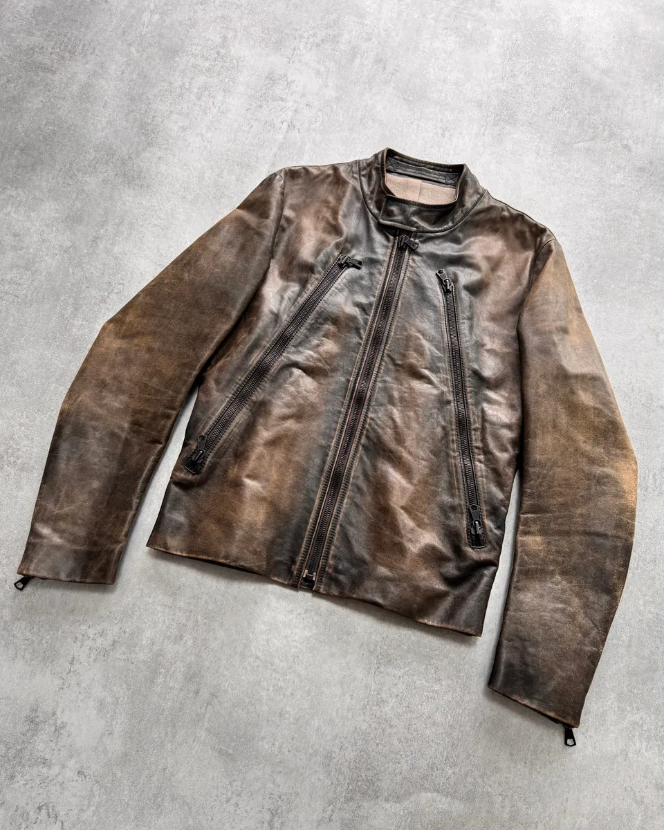 AW2011 Maison Margiela 5-Zip Distressed Leather Jacket - Image 2