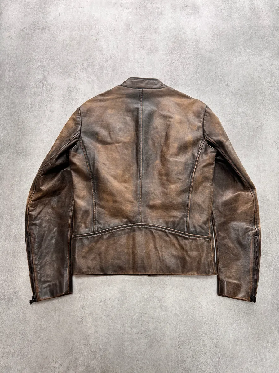 AW2011 Maison Margiela 5-Zip Distressed Leather Jacket - Image 3