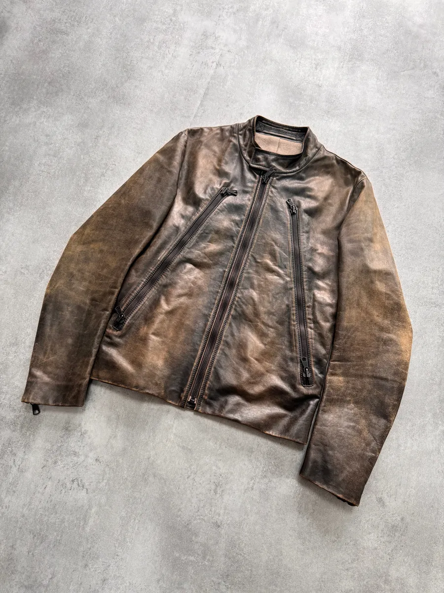AW2011 Maison Margiela 5-Zip Distressed Leather Jacket - Image 4