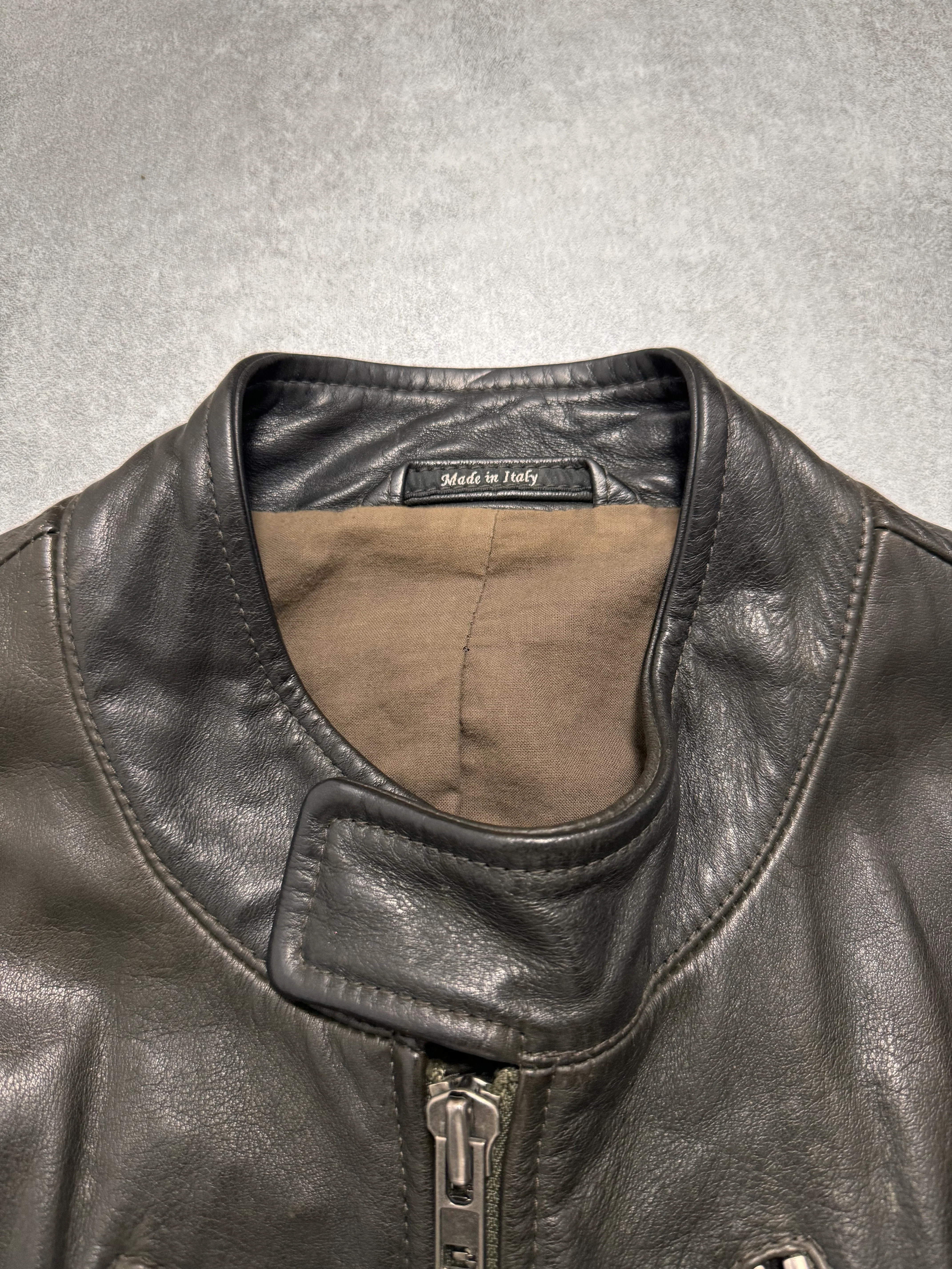 AW2011 Maison Margiela Dark Brown 5-Zip Biker Leather Jacket (S) - Image 4