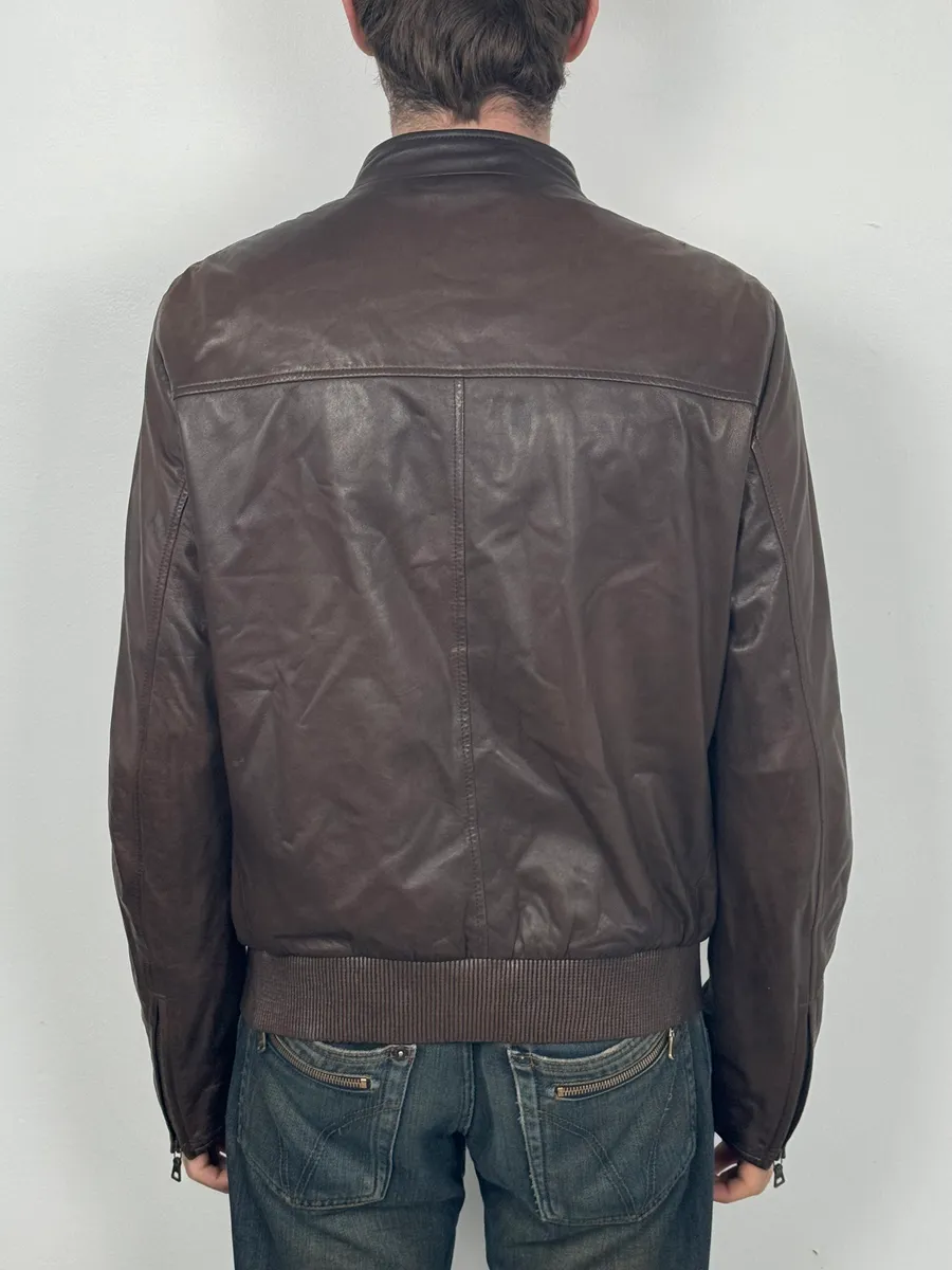 AW2011 Prada Biker Brown Minimalist Leather Jacket - Image 3