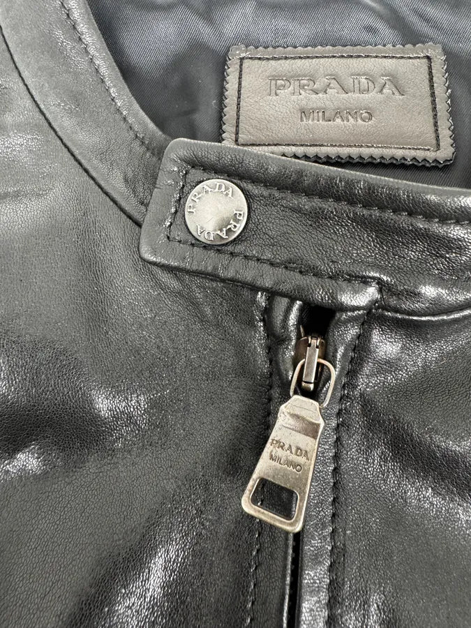 AW2011 Prada Black Biker Leather Jacket - Image 9