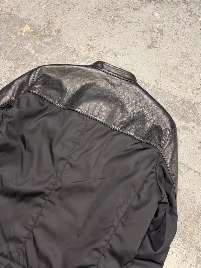 AW2011 Prada Black Biker Nylon & Leather Hybrid Bomber Jacket - Image 10