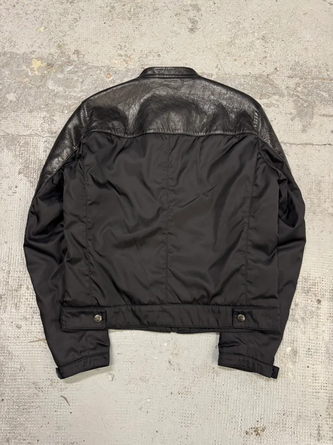 AW2011 Prada Black Biker Nylon & Leather Hybrid Bomber Jacket - Image 4